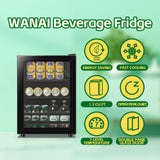WANAI Small Beverage Refrigerator Cooler 1.3 Cu.Ft, 45 Can Black Mini Small Fridge with Glass Door Adjustable Shelves for Soda Beer Wine, Suitable for Bedroom Bar Office