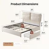 ModernMate Queen Bed Frame with 4 Storage Drawers, Upholstered Bed Frame with Adjustable Headboard, Dual Cushions Design, OEKO-TEX Fabric, Noise-Free, Wooden Slats Support, No Box Spring Needed, Beige