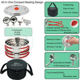 Ipretti Portable 18/8 Stainless Steel Camping Cookware Set 11 Pcs - Nesting Design, Large Capacity Pots and pan with Kettle, Compact for Picnic & Family Outdoor Cooking (4-8 People) with Carry Bag
