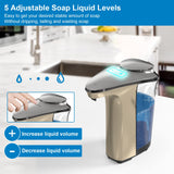 PZOTRUF Automatic Soap Dispenser, Touchless Dish Soap Dispenser 17oz/500ml with Infrared Sensor, 5 Adjustable Soap Dispensing Levels, Liquid Hand Dispenser for Bathroom Kitchen Sink(Champagne Gold)