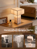 INSSKY 9.1''Modern Table Lamp with Silky White,Handmade Bedside Lamp for Home Decor,Cordless Rechargeable Lamp,LED Dimmable Ambient Lighting for Nightstand,Living Room,Bedroom,Office,Bulb Included