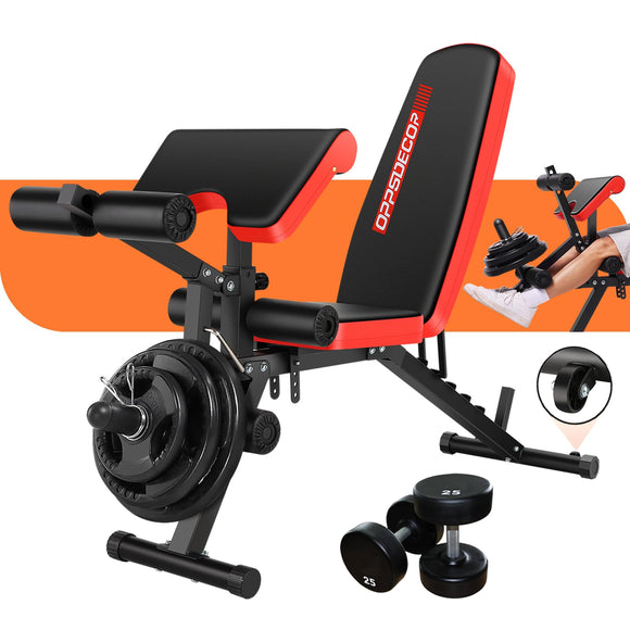 OPPSDECOR Adjustable Weight Bench with Leg Extension and Leg Curl, 800 LBS Heavy Duty Workout Bench for Home Gym, Preacher Curl Bench with Wheels, Flat Incline Decline Sit Up Bench, Exercise Bench for Full Body Workout OPPSDECOR