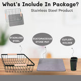 AI CRAFTS Dish Drying Rack with Stone Drying Mat - Dish Strainers for Kitchen Counter - Quick Absorption, Space Saving