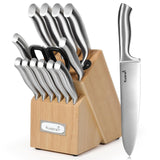 Kuisine Premium Sharp Knife Set Carbon Steel Forged,Ergonomic Handle Knife Block Set,Kitchen Block Knife Set,Chef Knife Set Built-in Sharpener(Silver Pro, 15PCS)