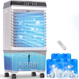 YEW 32" Swamp Cooler Air Conditioner,1800 CFM Portable Evaporative Air Cooler,Cooling Fan for Room Garage Patio,5.3 Gal Water Tank,3 Speeds,6 Ice Boxes,12H Timer,Remote,Grey