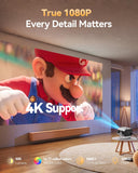[100% Offset & 360° Stand] 4K Support Projector with WiFi 6 and Bluetooth 5.4, Antmap Outdoor Movie Projector with 12W Immersive Speaker, Home Theater Proyector Compatible with Phone/TV Stick/PC/PS5