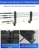 Fishing Rod Holder for Truck Holds 6 Rods, Heavy Duty Aluminum Truck Bed Fishing Pole Holders, Stable Fishing Rod Storage Rack with C-Clamp Mount and Vertical or Horizontal Placement for Space-Saving