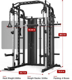 DONOW Smith Machine with Weight Stacks, Multi Function Home Gym System Training Power Cage Squat Rack Dual Cable Crossover Machine All in One