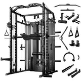 Mikolo Smith Machine with Weight Stack, Power Cage Home Gym System with LAT Pulldown & Cable Crossover, Multi-Functional Trainer with Dual Pulley System, Includes 10+ Free Attachments