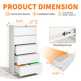 OPTYMIRA 5 Drawer Lateral File Cabinet with Lock,White Metal Filing Cabinet