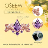 Oseew Amethyst rings for women sterling silver Amethyst engagement ring set Anniversary Kite Shape