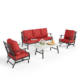 MIXPATIO 4-Piece Wrought Iron Patio Conversation Set, Rocking Chairs, Red