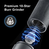 CERA+ Portable Coffee Bean Grinder,Electric Coffee Grinder,Coffee Grinder with 90 Precise Grind Setting,Auto‑Stop & One-Button,Burr Coffee Bean for Espresso,Pour-Over, French Press Moka, with Bag
