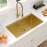 Sarlai 32 Gold Undermount Kitchen Sink - 32" x19" Kitchen Sink Ledge Workstation 16 Gauge Gold Stainless Steel Deep Single Bowl Under Counter Rectangular Sinks Basin