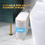 Supteron Bathroom Trash Can with Lid 3.2 Gallon Narrow Trash Can Small Plastic Trash Bin