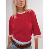 Songling Womens 3/4 Length Sleeve Casual Loose Fit Summer Tee Shirt Basics Cotton t Shirts Trendy Tops Red