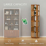 Rotating Bookshelf Tower, 6-Tier 360° Bamboo Spinning Bookcase – Narrow Revolving Book Shelf