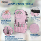 Pink Garden Tool Set 12 Pieces, iHansee Aluminum Gardening Hand Tools with Non-Slip Handle