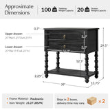 HULALA HOME Farmhouse Storage End Table Set of 2 with 2 Drawers and Open Shelf, Solid Wood Side Table with Spindle Legs, End Table with Charging Station (Charcoal)