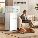 Kismile 2.5 Cu.Ft Mini Fridge with Freezer, Double Door Compact Refrigerator, 3-Level Mechanical Thermostat, Reversible Door&Removable Shelves, Quiet Fridge Ideal for Office, Apartment, Dorm, White
