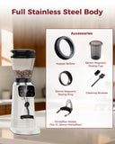 Tuni G2 Conical Burr Coffee Grinder, 70 Grind Settings Anti-static Burr Mill, Precision Electronic Timer and LED Touchscreen for Espresso/Drip/Cold Brew/French Press, Stainless Steel, Ivory