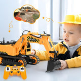 DOUBLE E Remote Control Excavator Toy, 2*Batteries 2.4GHz RC Excavator, 6-in-1 Digging/360° Rotation, 20M Range Sandbox Construction Toys Birthday Gift for Boys/Kids 6+ Years