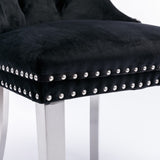 MOOLSUN Velvet Dining Chairs Set of 6, High Back Side Chairs, Modern Padded High-End Tufted Upholstered Chairs with Button-Tufted Back & Rear Pull Tabs, Silver Plated Leg E-Black(Silver Plated Leg)