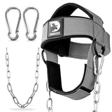 DMoose Fitness Neck Harness for Weight Lifting - Soft Padded Head & Chin Strap with 30" Heavy Duty Steel Chain - Neck Exerciser, Trainer & Strengthener to Support Injury Recovery (Grey)