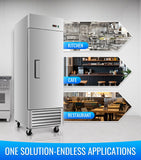 27" W Commercial Refrigerator, 23.6Cu.ft Reach-In Single Door Stainless Steel commercial fridge, 3 Shelves, Fan Cooling, Auto Defrost