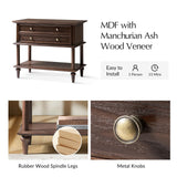 HULALA HOME Farmhouse Nightstand Set of 2 with Drawer & Open Shelf, Natural Wood End Table with Solid Wood Legs, 28.4'' Wide Sofa Side Table with Charging Station(Walnut)