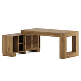 L Shaped Executive Desk with Storage, Farmhouse Home Office Desk with 2-Tier Cabinets and Shelves