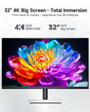 KTC 32 Inch 4K UHD Monitor, 3840 x 2160 Computer Monitor 60Hz, 3000:1 Contrast, HDR, 125% sRGB, HDMI Dispaly Port, Tilt Height Swivel Adjustable Stand, Low Blue Light, Vesa Wall Mount, White, H32U6