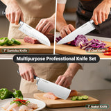 4PSC Knife Block Set With Magnetic Knife Block Holder, Ultra-Sharp Japanese Kitchen Knife Set, High-carbon Steel Chef Knife Sets With Full Tang Handle Design