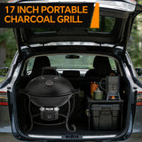Portable Charcoal Grill with Fan-Assisted Airflow, 17-Inch Small Kettle BBQ Grill, Built-In Thermometer, Lift-Out Charcoal Tray for Camping, Tailgating, Patio, Backyard