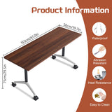 8 Pack Mobile Flip Top Conference Table with Wheels, 61in Walnut Modular Meeting Desk for 2-28, Office/School Collaboration