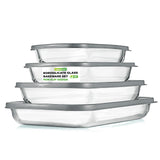 NutriChef 8-Piece Deep Glass Baking Dish for Oven with Lids - Casserole Dishes for Oven - Bakeware Sets for Lasagna, Meatloaf, Leftovers, Cooking, & Dishwasher Safe -Gray