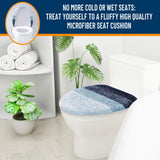 OLANLY Soft Microfiber Bathroom Toilet Lid Cover, Machine Washable Covers, 17.5x15, Stays in Place Rubber Backing, Fits Most Round, Elongated and Oblong Lids, Accessories Decor, Airy Blue