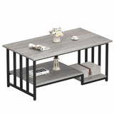 Masigle Coffee Table, 2-Tier Coffee Table with Storage, 39.4" Farmhouse Wooden Center Table, Easy to Assemble, for Living Room, Wash Gray