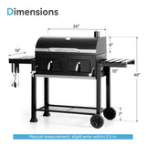 34-Inch Barrel Charcoal Grill with Side Tables, 794 Square Inches Cooking Space, Large Charcoal BBQ Grill with 2 Height-Adjustable Charcoal Pans for Outdoor Backyard Patio Picnic Parties Camping