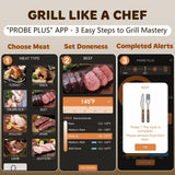 Real-Time Alerts Wireless Meat Thermometer - Smart Bluetooth Probe for BBQ, Grill, Oven, Smoker - Long Range Bluetooth, Accuracy Temp, Dishwasher Clean