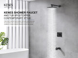 KENES Matte Black Tub Shower Faucet Set Complete with 10-Inch Rainfall Shower Head and Tub Spout, Square Tub and Shower Trim Kit, KE-6024A-2 (Shower Valve Included)