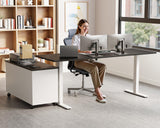 OffiGo 55" L Shaped Electric Standing Desk with Cabinet Sets, Black/White