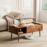 NEWBULIG Wood Lift Top Coffee Table with Storage for Living Room, Brown