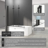 Foskbaths Bathtub Shower Door, Semi-Frameless Bypass 48" W x 55" H Foldable Hinged Bathtub Glass Door 1/4" Tempered Glass Shower Door with Explosion-Proof Film Matte Black
