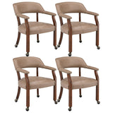 Set of 4 Dining Chairs with Casters and Arms, Rolling Dining Chairs with Wheels for Elderly
