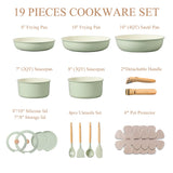 CAROTE Pots and Pans Set, Nonstick Cookware Set Detachable Handle, 19pcs Induction Kitchen Cookware Sets Non Stick with Removable Handle, RV Cookware Set, Oven Safe, Sage Green