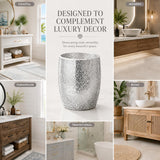Escenzy Silver Bathroom Trash Can, Handmade Mosaic Glass 1.3 Gal / 5L | Decorative Waste Basket for Bathroom, Bedroom, Office | Luxury Silver Glitter Bathroom Decor | Glam Home Decor Gift