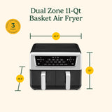Cuisinart Dual Basket Air Fryer, Two Baskets 11 Qt in Total, 6 Functions: Air Fry, Roast, Bake, Broil, Dehydrate & Keep Warm, Features Sync Finish & Sync Settings, Toss Reminder & Auto-Pause, ADZ-112