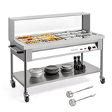 ROVSUN 96QT 1500W Electric Commercial Food Warmer, 12-Pan Steam Table 8QT/Pan Stainless Steel Bain Marie w/Acrylic Shield Overshelf Undershelf Temperature Control & Lid for Buffet Restaurant 110V
