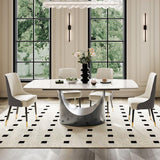 POVISON 63" Modern Dining Table for 4, Glossy White Dining Room Table, Sintered Stone Tabletop with Gray Carbon Steel Pedestal, 63 inch Rectangle Dining Table (Table Only)